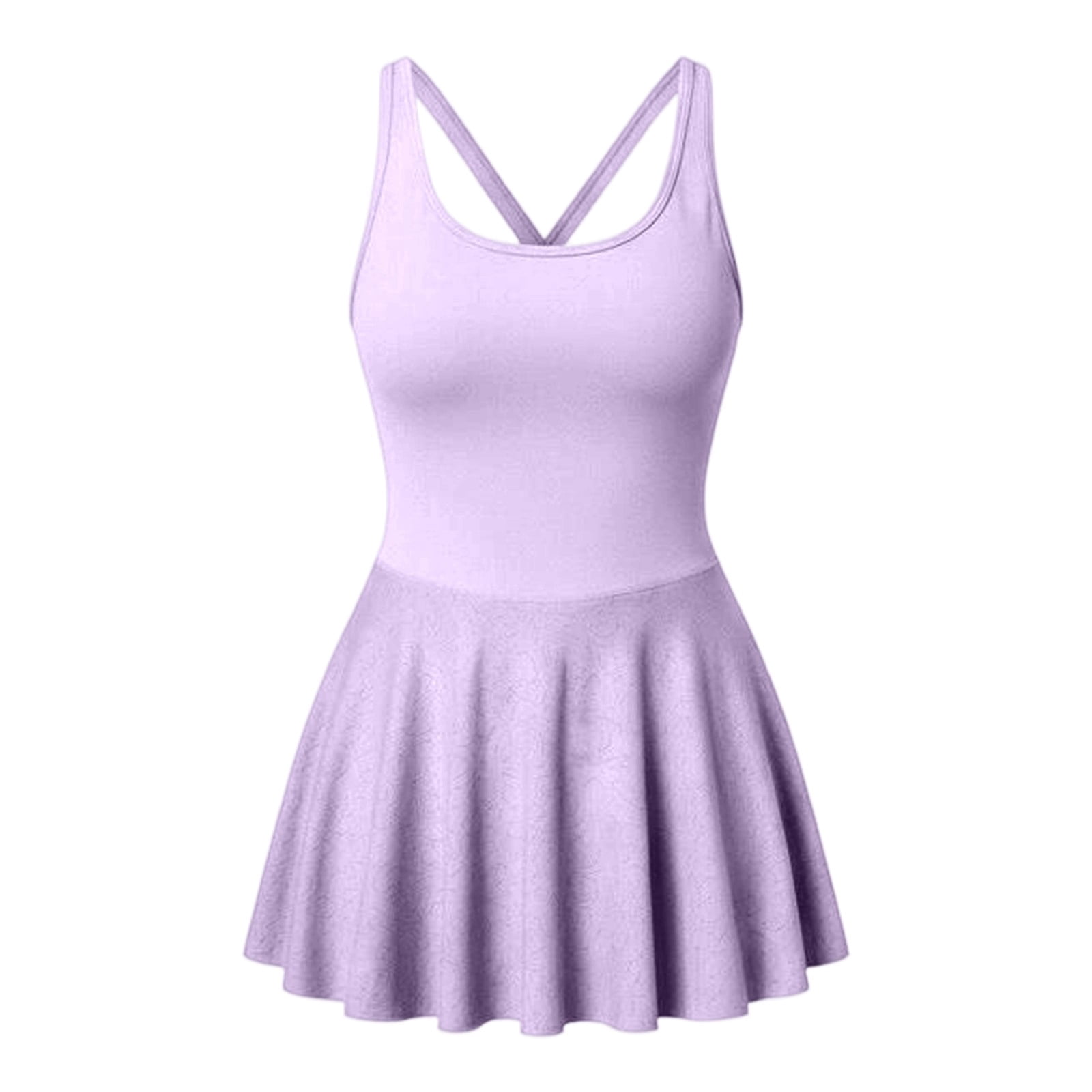 Arlun Women's Summer Athletic Tennis Dresses with Built in Shorts and Bra Square Neck Sleeveless Workout Exercise Casual Mini Dresses Solid Color Stretch Comfy Short Sundress Light Purple XL