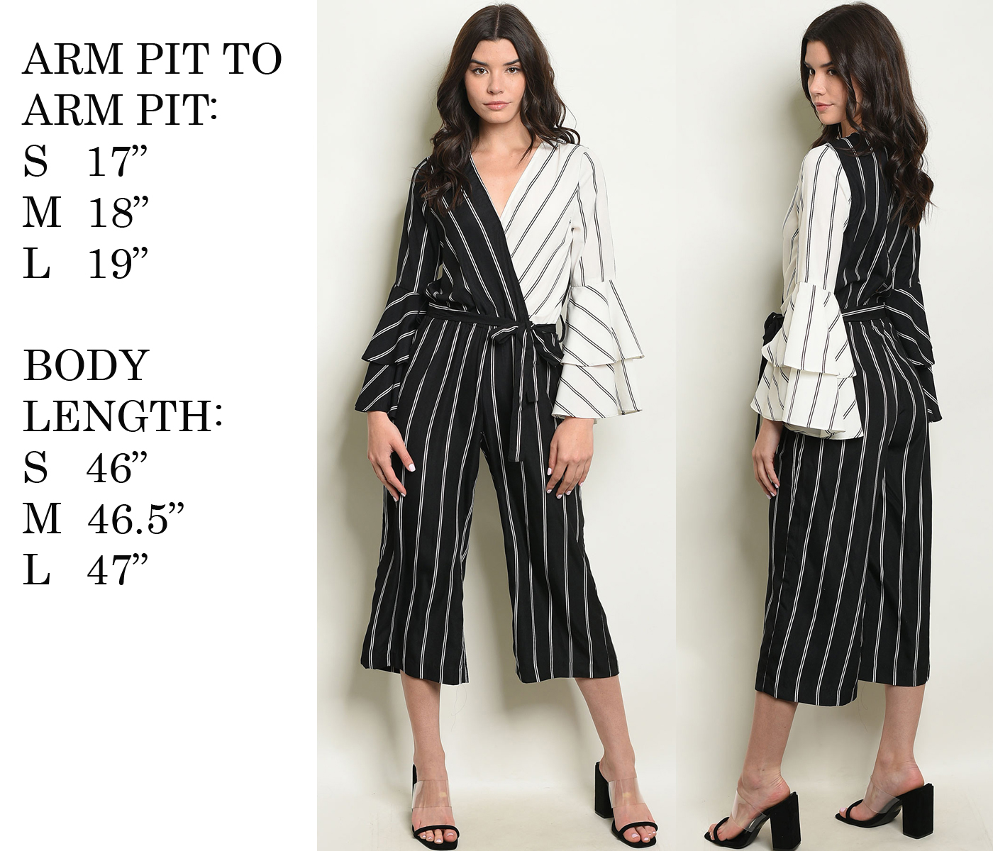 JED FASHION Women's Bell Sleeve Striped V-Neck Jumpsuit - image 2 of 2