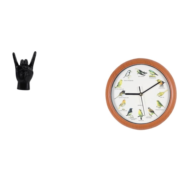 Estatua del gesto de la roca,Estatuas y figuras de dedos con gestos de música rock,Reloj de pared,Reloj de pared con pájaro cantor Relojes de pared con pájaros,Relojes de pájaros con sonido