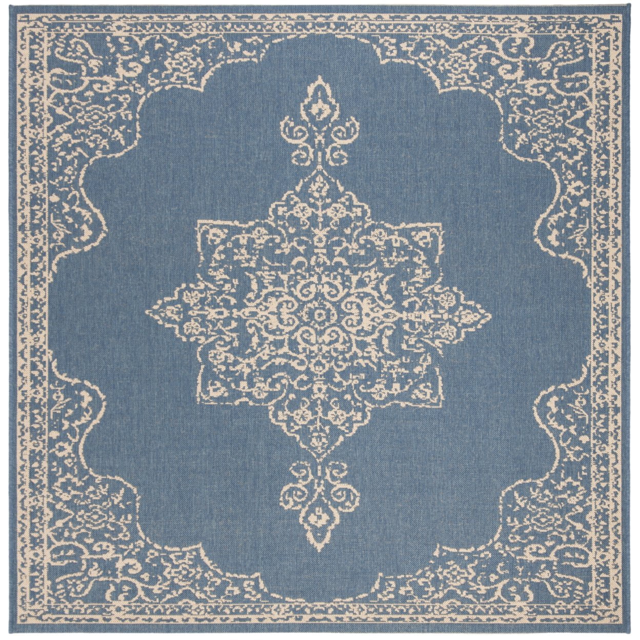 SAFAVIEH Beach House Harding Traditional Indoor/Outdoor Area Rug Cream/Blue, 4' x 6'