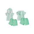 thumbnail image 2 of BemeyourBBs Toddler Terry Cloth Swim Cover Up Baby Boy Girl Swimsuit Trunks and Short Sleeve Plaid Striped Coverup Towel Zipper Hoodies Top Shorts Set Beach Bathing Suit Swimwear, 2 of 9