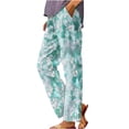 thumbnail image 3 of Sentmoon Women Linen Pants with Print High Elastic Waist Womens Trouser Pants Plus Size Loose Fit Straight Leg Casual Pants for Women with Pocket for Summer and Hot Weather, 3 of 6