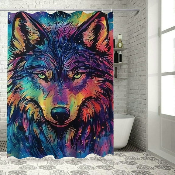 Patifu Wolf Stars Shower Curtain Set 100% Polyester Fiber Washable Shower Curtain with Hooks 36"x72