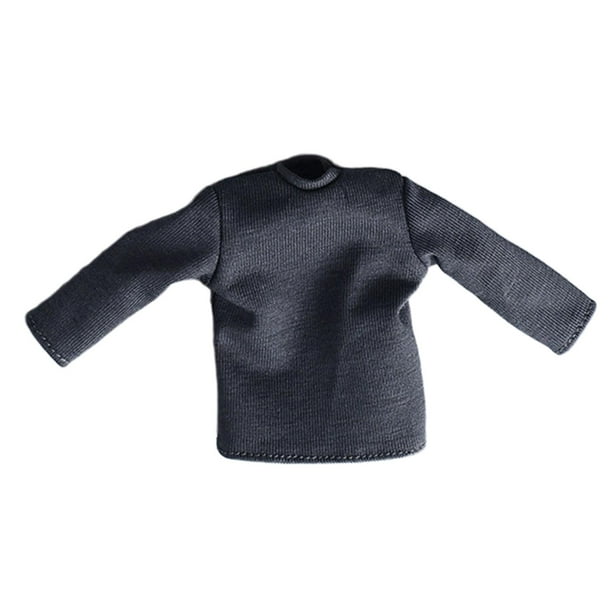 Camisa de manga larga para disfraz de muñeca en miniatura, camiseta básica informal para muñeca, escala 1/12 gris