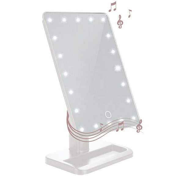 Mirror Makeup Mirror with Lights and Bluetooth Speaker,Reflect Beauty LED Wireless Swivel Smart Home Audio Mirror with Tray