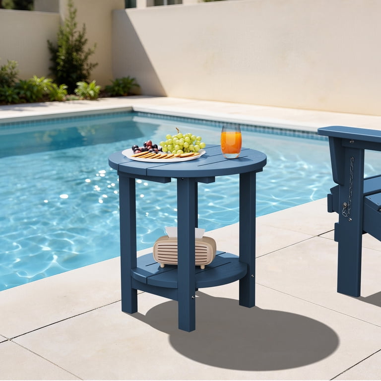 Fundaze 2-Tier Round Patio Side Table, Navy Blue photo 4