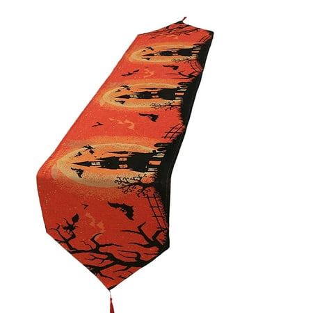 

Halloween Pumpkin Style Table Runner Cotton and Linen Table Runner Parties Supplies for Home Decorations 13x71 Inch Bat Castle