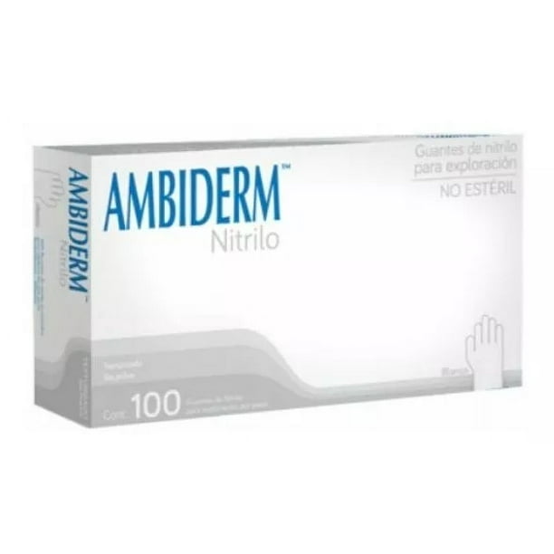 Guantes descartables antideslizantes Ambiderm color blanco talle P de nitrilo x 100 unidades