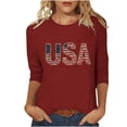 thumbnail image 2 of HOMBOM Shirts for Women Summer 4th of July 3/4 Sleeve USA Print Breathable Casual Crew Neck Womens T Shirts, 2 of 5