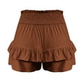 thumbnail image 2 of WREESH Womens Shorts Summer Solid Color High Waisted Shorts with Floral Pleated Hem Casual Shorts Brown, 2 of 7