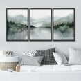 thumbnail image 3 of IDEA4WALL Framed Canvas Print Wall Art Set of 3 Misty Mountain & Lake View Illustration Print Watercolor Abstract Forest Serene Modern Digital Art Minimal Chic for Home Decor - Black 16"x24"x3, 3 of 5