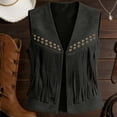 thumbnail image 6 of Lixiuxyad Women's Suede Fringe Vest Western Cowgirl Sleeveless Open-Front Tassel Cropped Tops,Black, 6 of 7