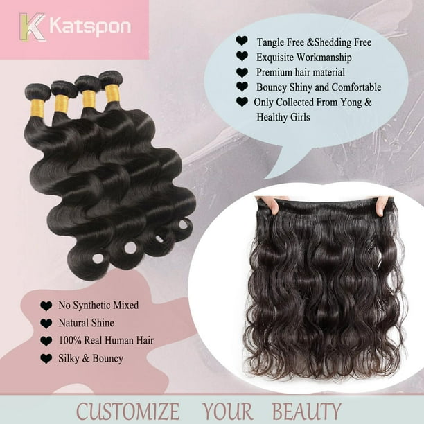 Katspon 12A Human Hair Bundles 20 22 24 26 Inch Body Wave Bundles Human Hair 100 Walmart