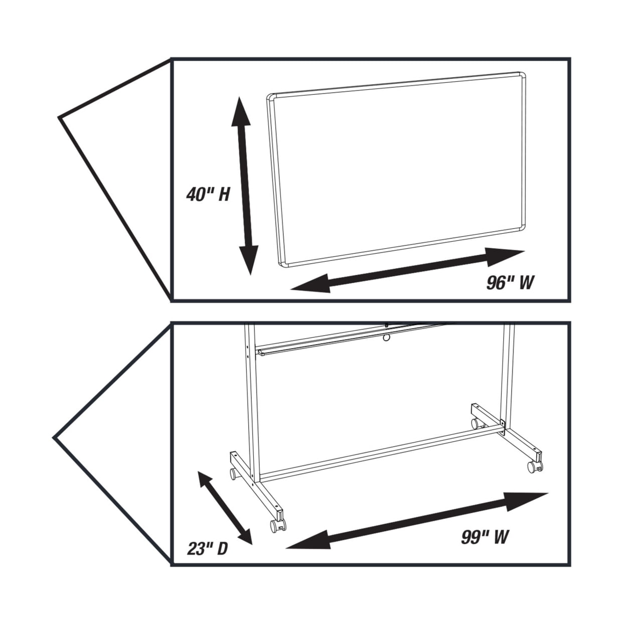 Luxor Mobile 96"W x 40"H Dry Erase Double-Sided Magnetic Whiteboard with Aluminum Frame and Stand