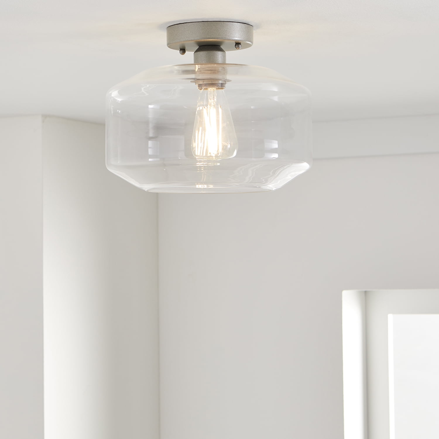 Better Homes & Gardens 12" Architectural Ceiling Light, Semi-Flushmount Nickel Base Glass Shade