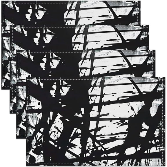 Black and White Table Mats Placemat 12"x18" Geometric Modern Placemats Set of 4 Abstract Neutral Art Placemats for Dining Table Indoor Outdoor Kitchen Tie Dye Decor