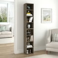 thumbnail image 2 of PORKISS 8-Tier Bookshelf, Wood Open Display Bookshelf with Adjustable Shelves, Tall Narrow Bookcase with Slim Storage, Modern Book Display Shelf Media Tower Rack for Living Room, Home Office, Gray, 2 of 11