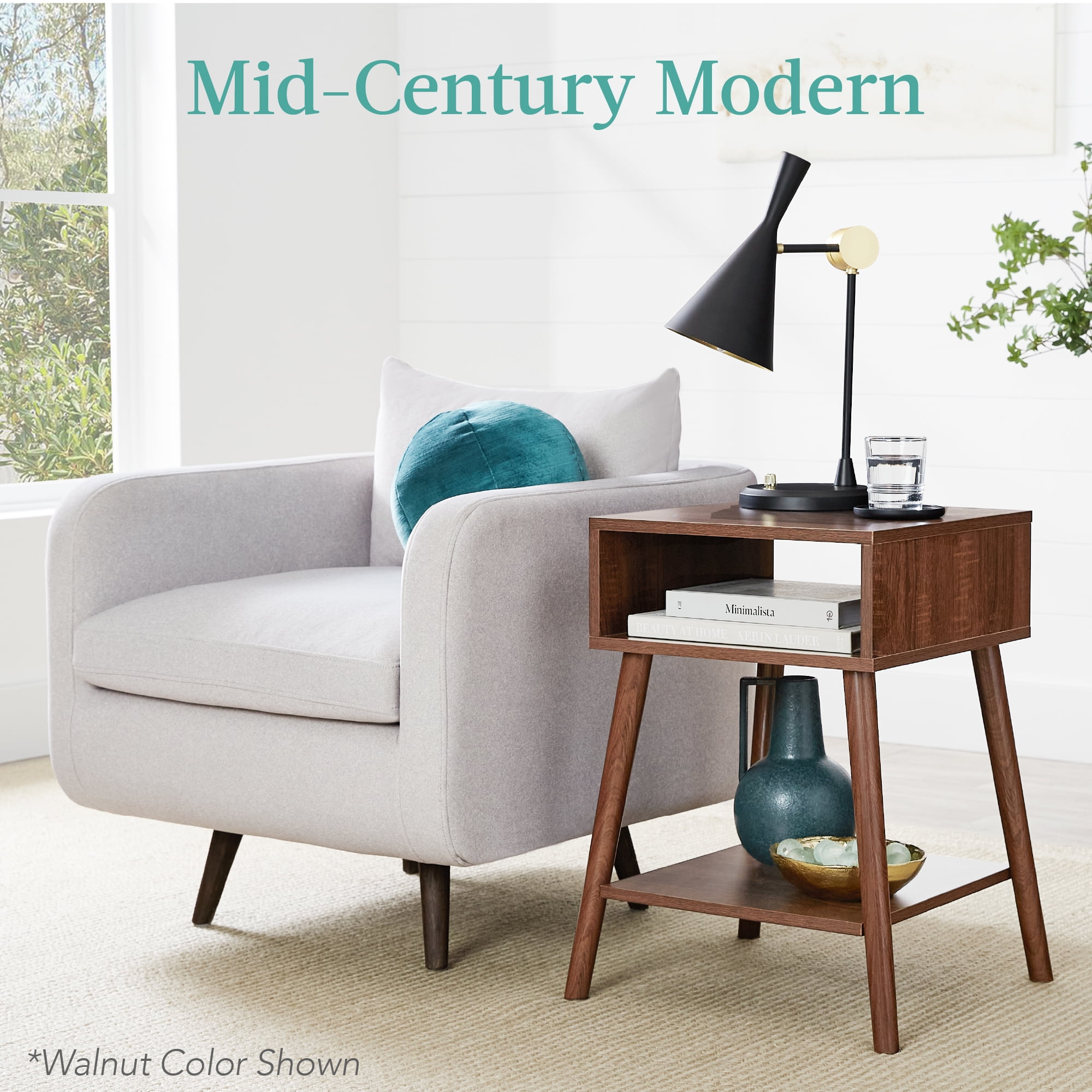 Best Choice Products Set of 2 Mid-Century Modern End Tables w/ Cubby Storage, Lower Shelf, Offset Legs - Gray Oak