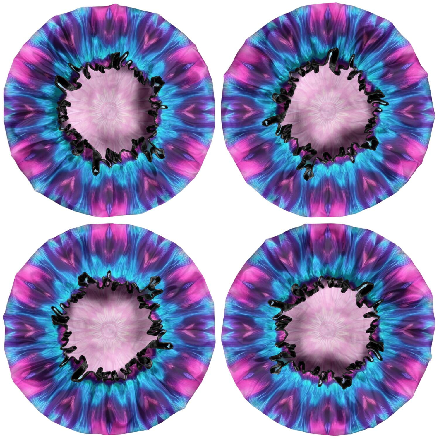 Shower Caps,Colorful Tie Dye Mandala Pattern Waterproof Shower Cap for Women 4 Pieces,Double Reusable Hair Cover for Shower PEVA Elastic Stretch Hem