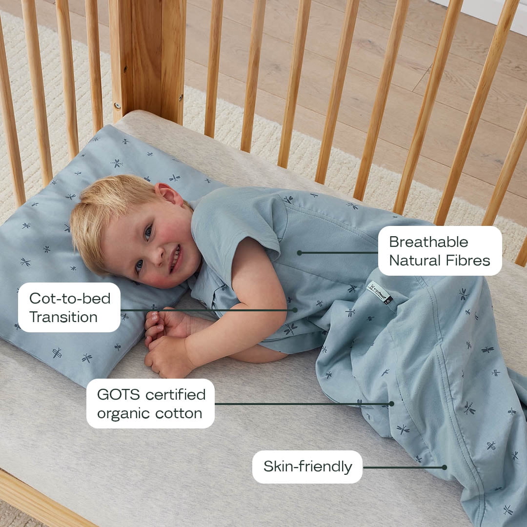 ergoPouch 0.3 TOG Toddler Pillow with Case - Made From and Filled with 100% GOTS Fertified Organic Cotton - Provides Pure Comfort for Your Little One's Peaceful Sleep Toddler, Dragonflies)