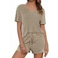 thumbnail image 6 of yievot Womens Pajama Sets Summer 2 Piece Lounge Sets Ribbed Knit Matching Outfits T-shirt and Shorts Sleepwear Loungewear, 6 of 8