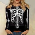 thumbnail image 3 of 2024 Halloween Tops for Womens Funny Ghosts Skeleton Printed Sweatshirts 3/4 Sleeve Tops Crewneck T Shirt Halloween Graphic Print Top Loose Pullover s Party Clubwear Halloween Costumes, 3 of 4