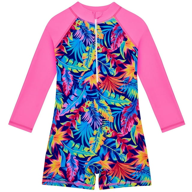 Girls Rash Guard Swimming Bathing Suit Cute Print Long Sleeve Sun Protection Summer Bathing Suits 8-9Years Girl Fashion