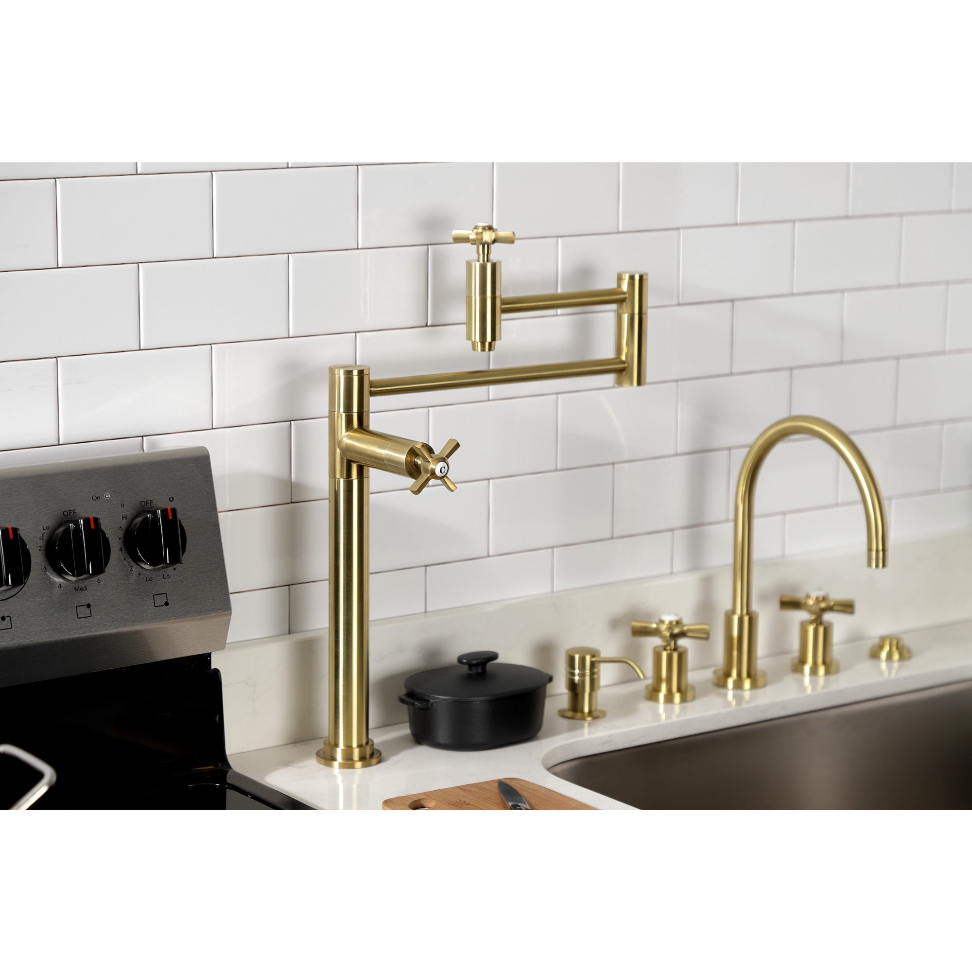Kingston Brass KS8707ZX Millennium Deck Mount Pot Filler Faucet, Brushed Brass