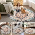 thumbnail image 5 of Boho Round Rugs for Living Room 6ft Vintage Medallion Damask Floral Abstract Middle Ages Non Slip Circle Rug Washable Low-Profile Indoor Carpet for Bedroom, Dining Room, Bathroom, 5 of 9