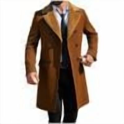 OHMZYZO Mens Trench Coat Double Breasted Notched Collar Fleece