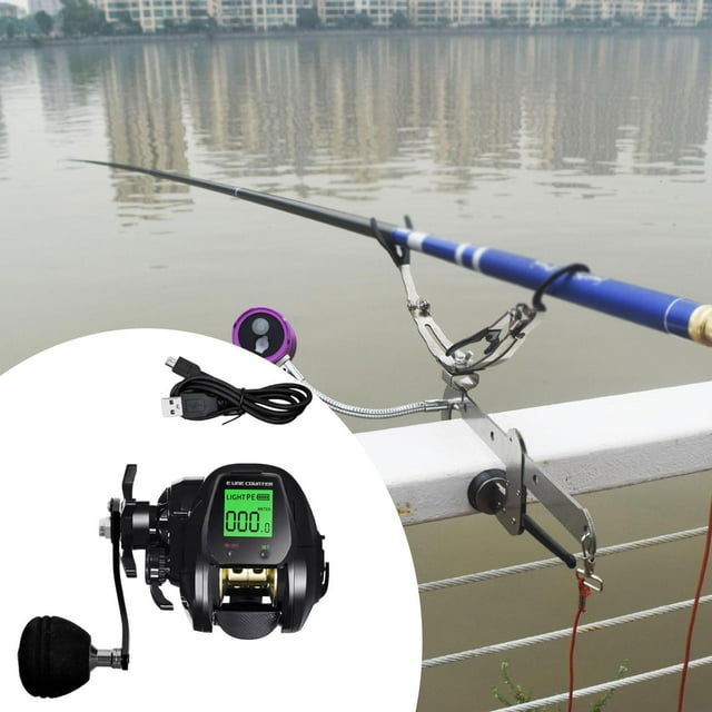 Carrete de pesca con asistencia eléctrica, recargable por USB, para aguas profundas, arrastre de 10 kg, función de memoria de profundidad, resistente Mano izquierda negra
