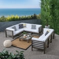thumbnail image 2 of GDF Studio Cascada Outdoor Acacia Wood 8 Seater Sectional Sofa Set, White, 2 of 9