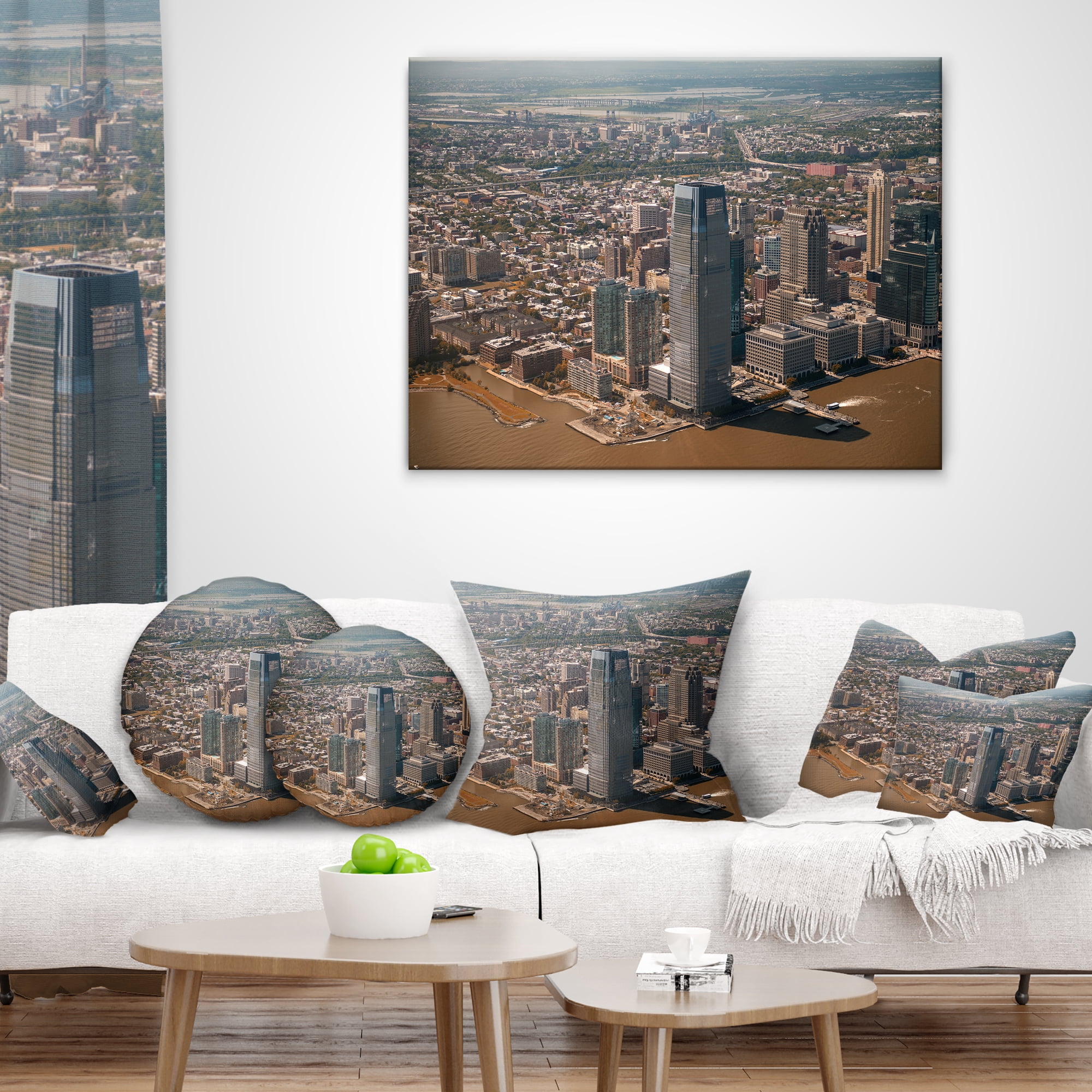 Designart Aerial View of City from Helicopter - Cityscape Throw Pillow - 12x20