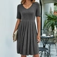 thumbnail image 3 of Bigersell Women's Club & Night Out Dresses Women's Dress V-Neck Short Sleeve Pocket Solid Pleated Everyday Dress Plus Size Dresses for Wedding Guest Women A-Line Dresses, Style 3726, Gray L, 3 of 8