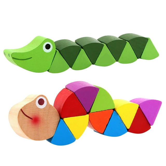 Multicolor Colorful Wooden Twisted Caterpillar Toy Educational Didactic Puzzle For Kids Fine Motor Skills Development Hand-Eye Coordination Toy