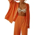 thumbnail image 4 of VISgogo, conjunto de ropa informal de 2 uds para mujer, estampado de flores/patrón abstracto, botones de solapa, camisas de manga larga, Tops con pantalones largos sueltos VISgogo  moda, 4 of 7
