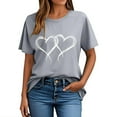 thumbnail image 1 of Leodye T-shirt Décontracté et Ample pour Femme, Cadeau de la Saint-Valentin, Manches Courtes, Col Rond, Imprimé Double Cœur, Gris, P(S), 1 of 5