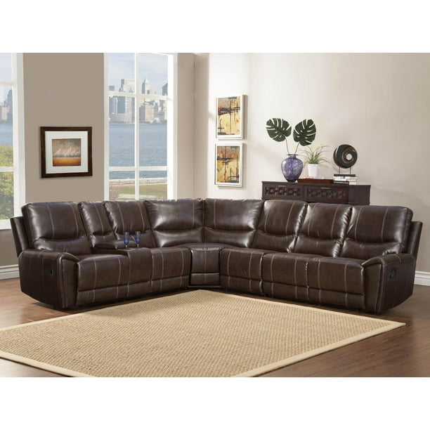 Bonded Leather Sectional Reclining Sofa, Brown Leather Sectional With Recliners