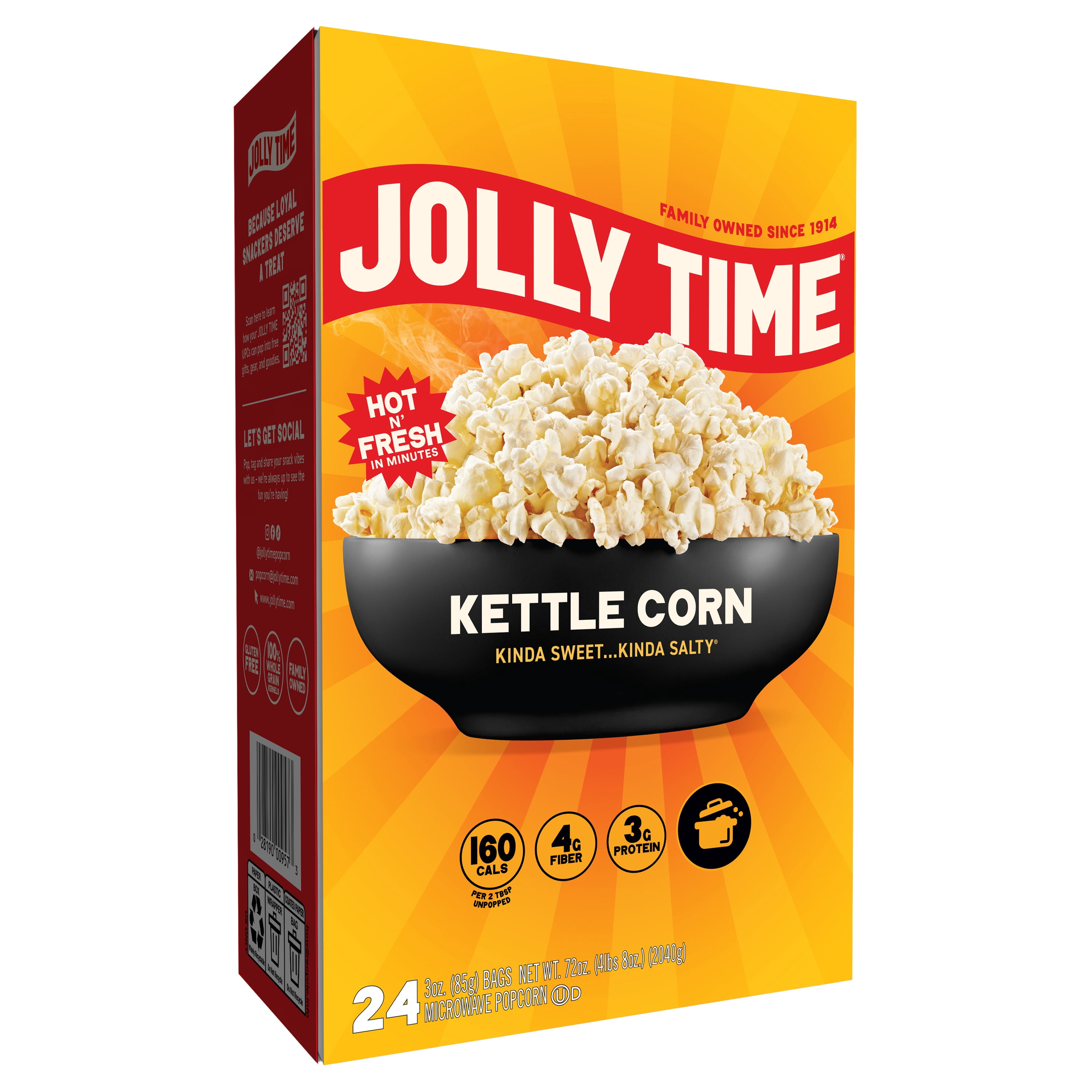 JOLLY TIME Kettle Corn Microwave  Popcorn, 24 Ct (3 oz. Bags) Gluten-Free