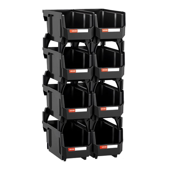 8-Pack Black Plastic Stackable Storage Bins, 10.9 x 5.5 x 5.1 Inch, Organizing Containers for Closet, Garage, Small Parts, Office Supplies & Accessories