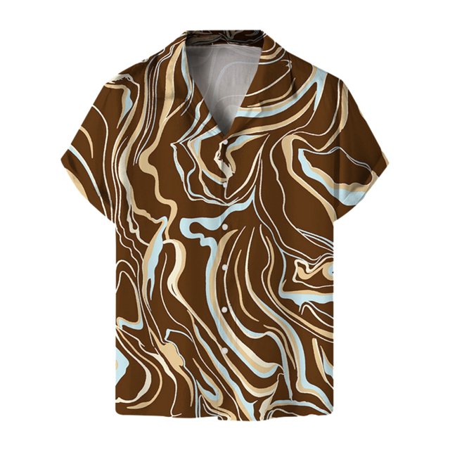 Camisas s Para Hombre Manga Larga 2023 primavera/verano nueva básica masa Digital impreso manga corta solapa cárdigan Floral hombres Casual camisa de playa (Brown, M)