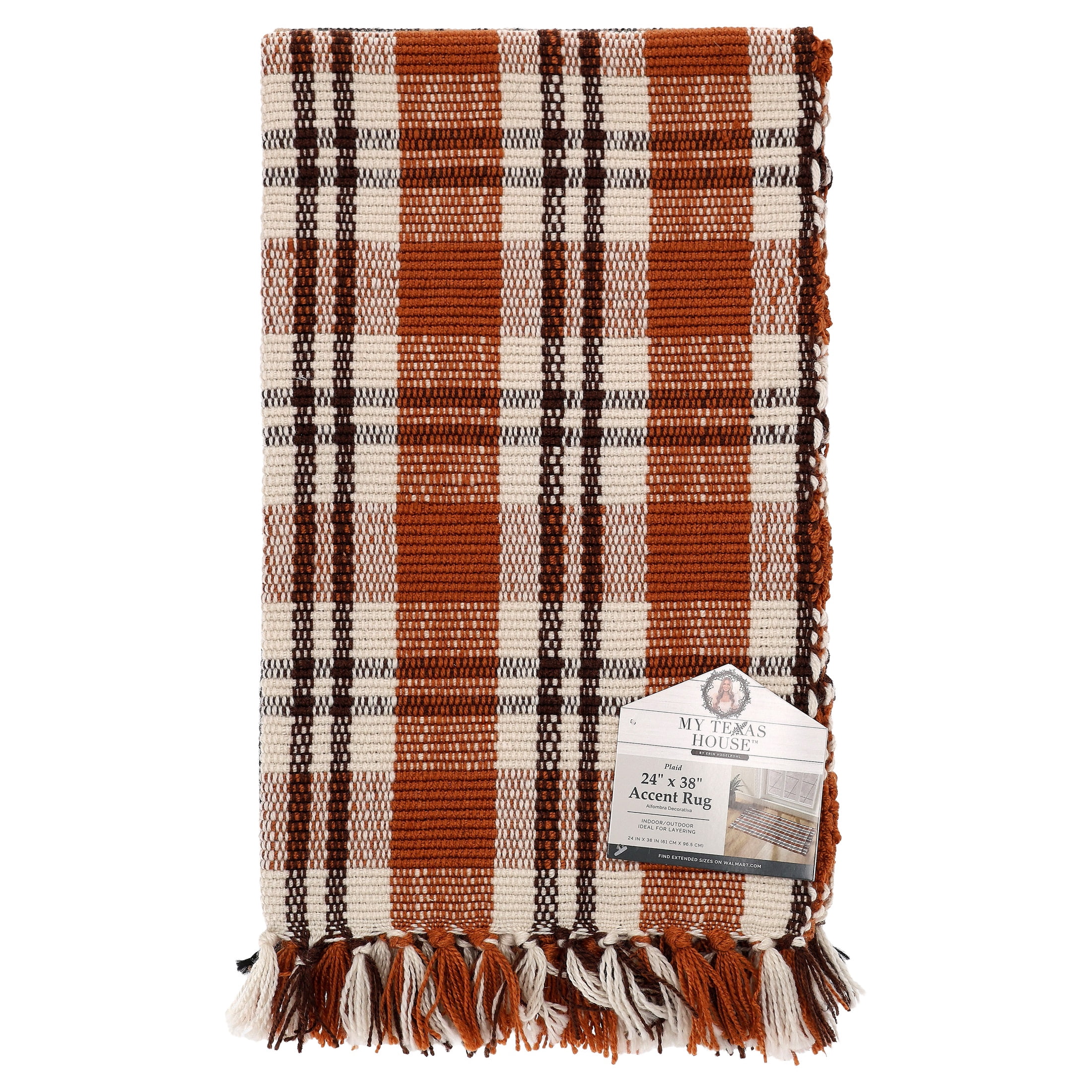 My Texas House Fall Taupe Plaid Indoor/Outdoor Layering Rug, 24" x 38"