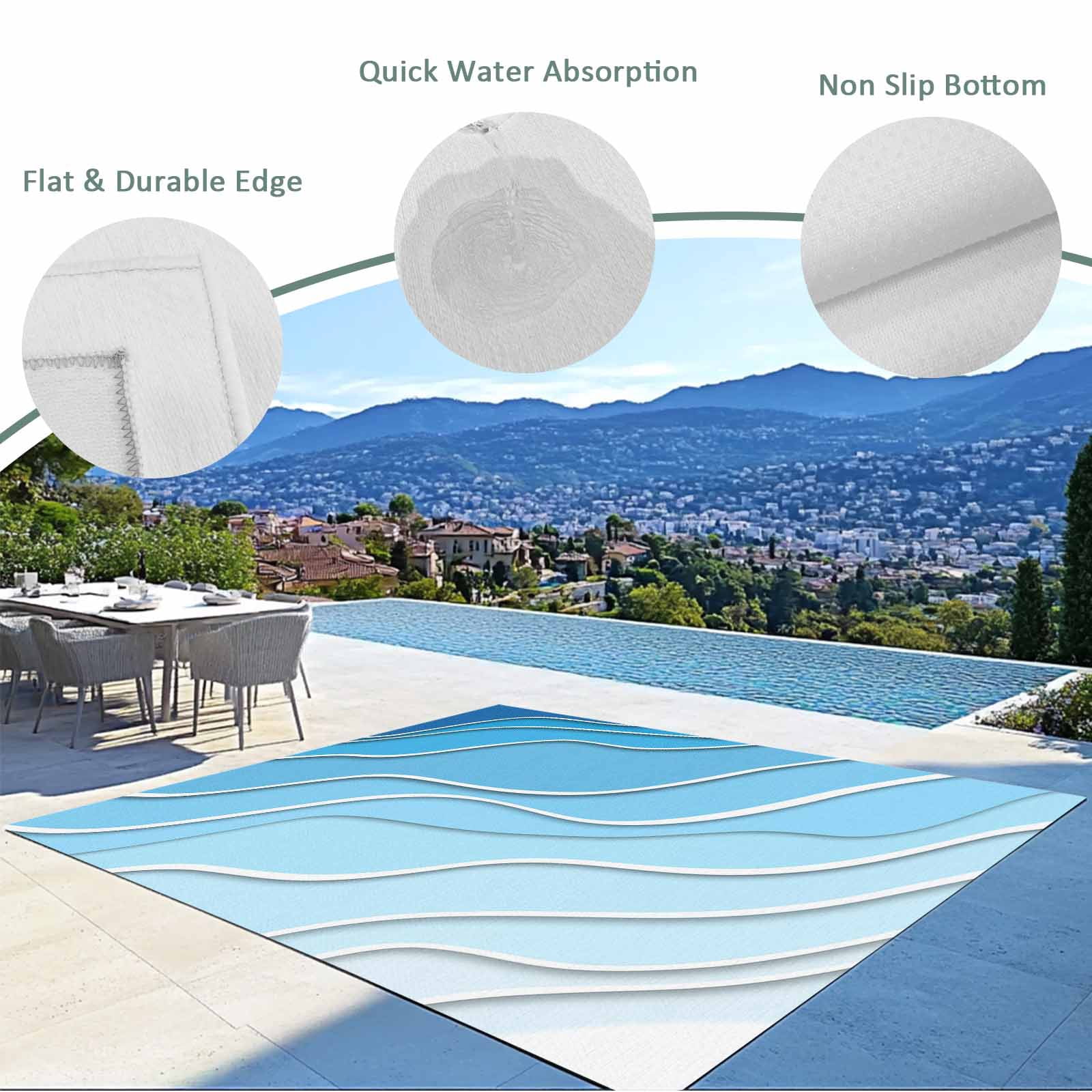 5' x 8' Outdoor Rug, Blue Aqua Ombre Outdoor Washable Rug Large Floor Carpet, Modern Geometric Abstract Aesthetic Cream Non Shedding Area Rug for Outside Patio RV Porch Deck Balcony Camping