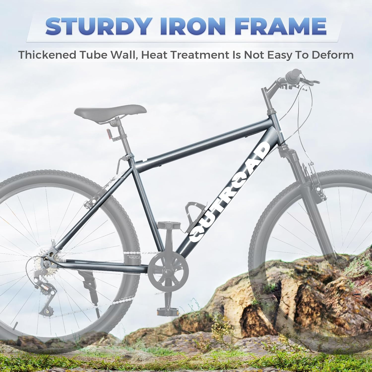 Marknig 26" Mountain Bike 7 Speed Bicycle for Adult with High-Carbon Steel Frame, Dual Disc & V-Brakes, Adjustable Seat for Men and Women, Gray