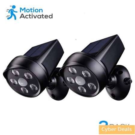 TORCHSTAR LED Solar Security Lights  Motion Sensor CCTV-Like Wireless Outdoor  for Door Patio Garage Yard  Black  Pack of 2