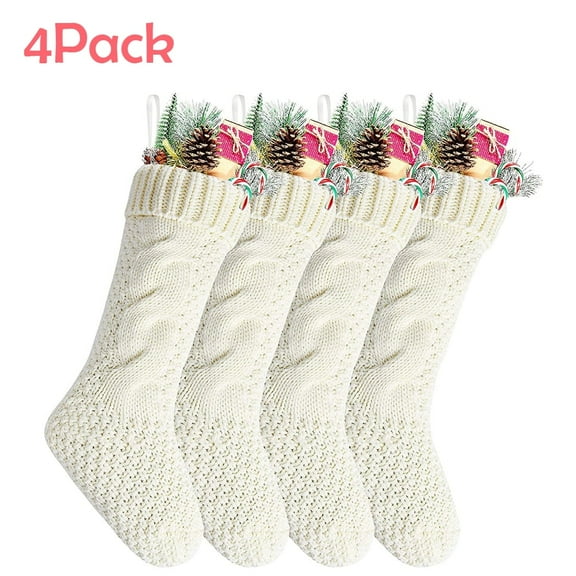 BOPORO 14'' Christmas Knitted Stockings 4 Pack, Doingart Hanging Stockings Decorations, Burgundy and Ivory