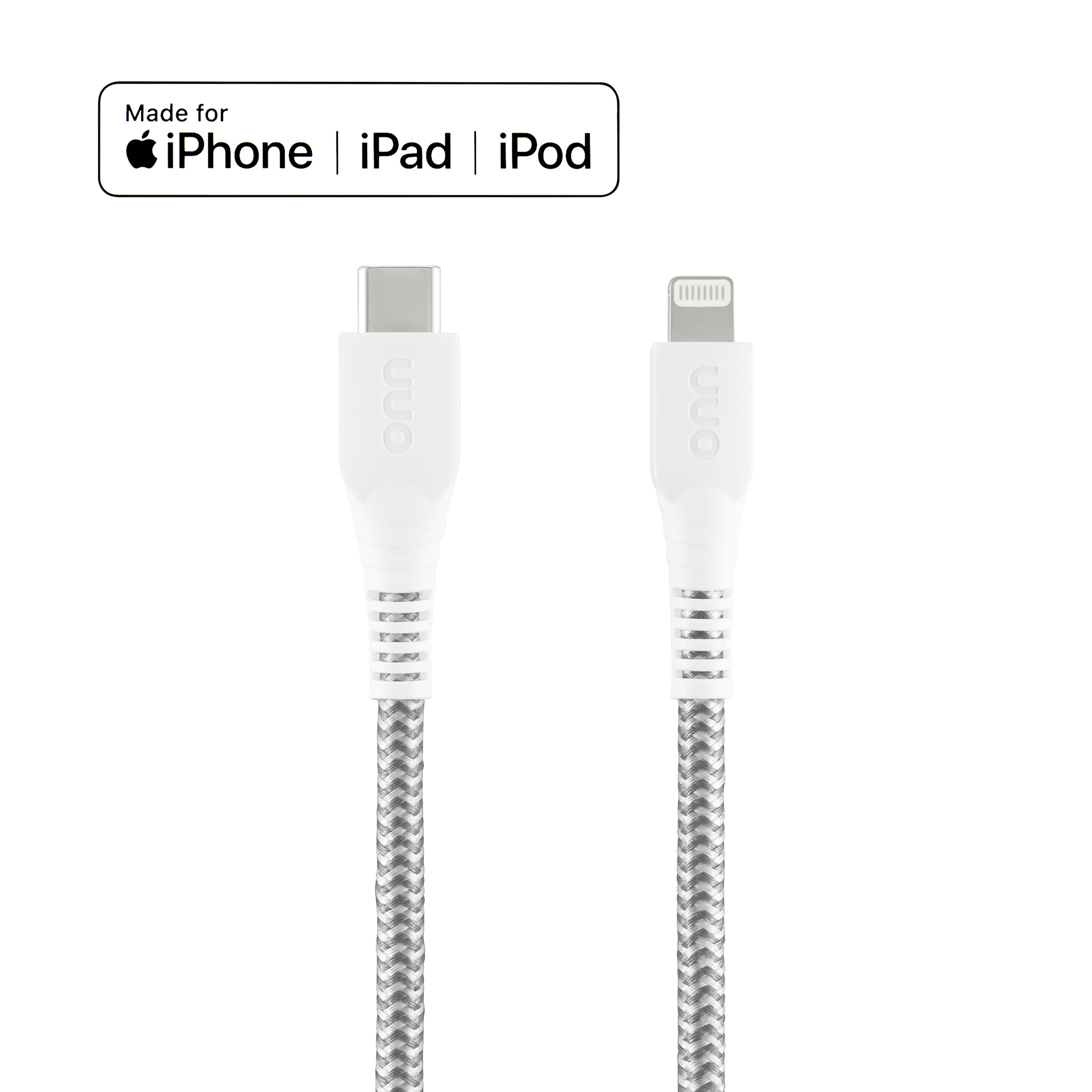 Cable de carga trenzado onn de 6 pies Lightning a USB-C, certificado MFI, carga rápida, blanco 7