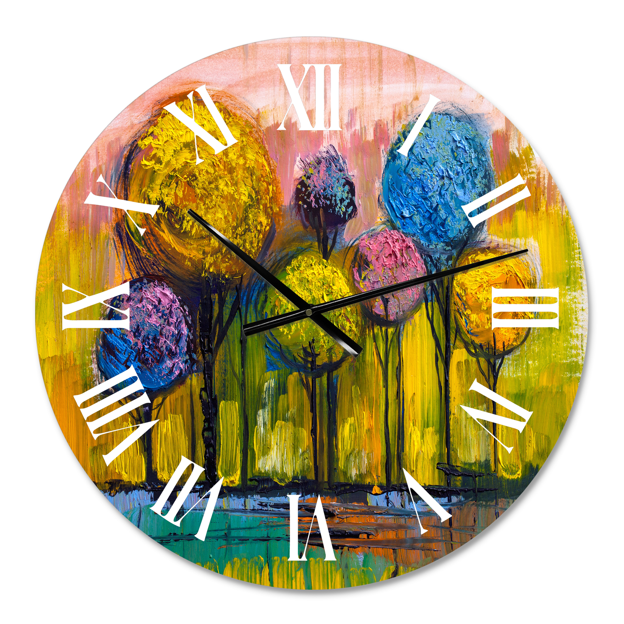 Designart 'Colourful Trees Impressionist Landscape Iv' Modern Wall Clock
