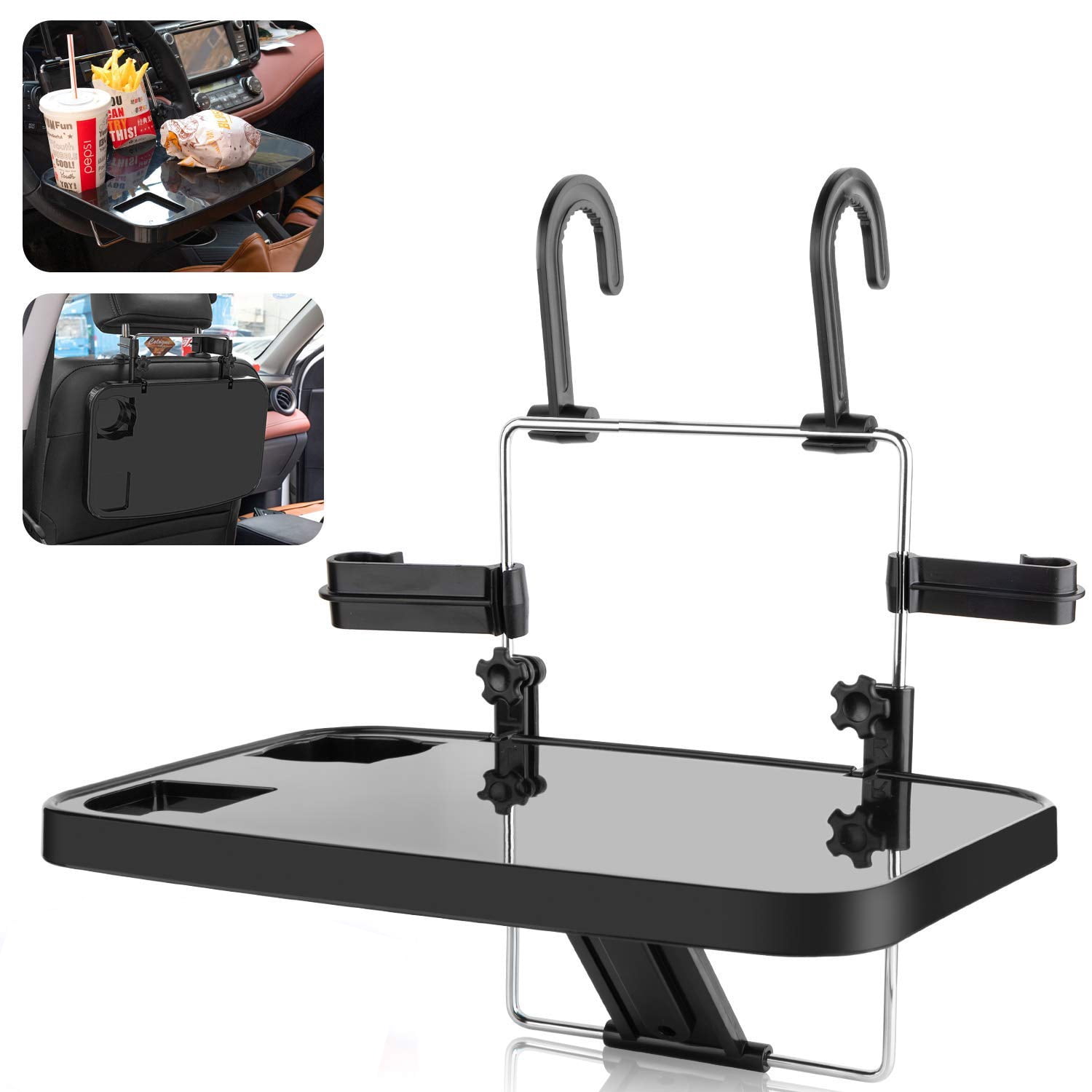 4-Pack Car Headrest Seat Back Organizer – Cup Holders, Drink Pocket, Food Tray – Black (Unbranded)