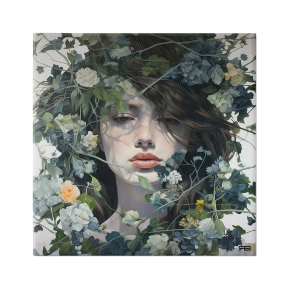 Stupell Industries Woman with Green Blossoms Botanical & Floral Painting Gallery Wrapped Canvas Art Print Wall Art, 17 x 17